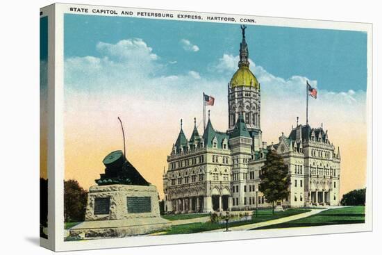 Hartford, Connecticut - Capitol Building and Petersburg Express Train Monument-Lantern Press-Stretched Canvas