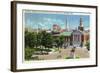 Hartford, Connecticut - Capitol Hill View of Bushnell Memorial, Lafayette Statue-Lantern Press-Framed Art Print