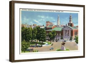 Hartford, Connecticut - Capitol Hill View of Bushnell Memorial, Lafayette Statue-Lantern Press-Framed Art Print