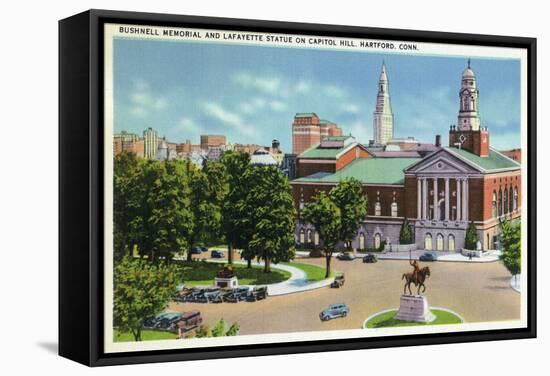 Hartford, Connecticut - Capitol Hill View of Bushnell Memorial, Lafayette Statue-Lantern Press-Framed Stretched Canvas