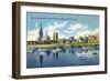 Hartford, Connecticut - Connecticut River View of the Hartfort Skyline, Waterfront-Lantern Press-Framed Art Print