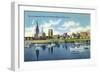 Hartford, Connecticut - Connecticut River View of the Hartfort Skyline, Waterfront-Lantern Press-Framed Art Print