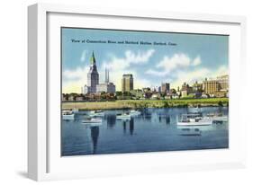 Hartford, Connecticut - Connecticut River View of the Hartfort Skyline, Waterfront-Lantern Press-Framed Art Print