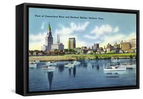 Hartford, Connecticut - Connecticut River View of the Hartfort Skyline, Waterfront-Lantern Press-Framed Stretched Canvas