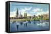 Hartford, Connecticut - Connecticut River View of the Hartfort Skyline, Waterfront-Lantern Press-Framed Stretched Canvas