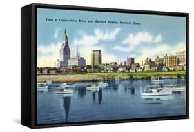 Hartford, Connecticut - Connecticut River View of the Hartfort Skyline, Waterfront-Lantern Press-Framed Stretched Canvas