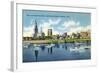 Hartford, Connecticut - Connecticut River View of the Hartfort Skyline, Waterfront-Lantern Press-Framed Art Print