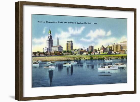 Hartford, Connecticut - Connecticut River View of the Hartfort Skyline, Waterfront-Lantern Press-Framed Art Print