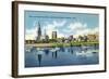 Hartford, Connecticut - Connecticut River View of the Hartfort Skyline, Waterfront-Lantern Press-Framed Art Print