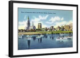 Hartford, Connecticut - Connecticut River View of the Hartfort Skyline, Waterfront-Lantern Press-Framed Art Print