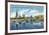 Hartford, Connecticut - Connecticut River View of the Hartfort Skyline, Waterfront-Lantern Press-Framed Premium Giclee Print