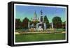 Hartford, Connecticut - Corning Fountain View with State Capitol Bldg in Distance-Lantern Press-Framed Stretched Canvas