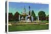 Hartford, Connecticut - Corning Fountain View with State Capitol Bldg in Distance-Lantern Press-Stretched Canvas