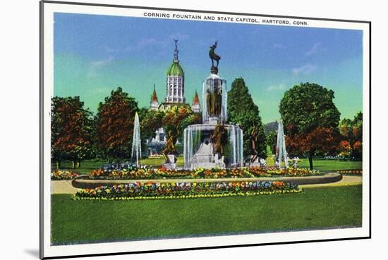 Hartford, Connecticut - Corning Fountain View with State Capitol Bldg in Distance-Lantern Press-Mounted Art Print