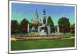 Hartford, Connecticut - Corning Fountain View with State Capitol Bldg in Distance-Lantern Press-Mounted Art Print