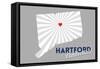 Hartford, Connecticut - Home State - White on Gray with Heart and Rays-Lantern Press-Framed Stretched Canvas