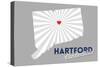 Hartford, Connecticut - Home State - White on Gray with Heart and Rays-Lantern Press-Stretched Canvas