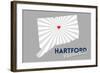 Hartford, Connecticut - Home State - White on Gray with Heart and Rays-Lantern Press-Framed Art Print