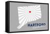 Hartford, Connecticut - Home State - White on Gray with Heart and Rays-Lantern Press-Framed Stretched Canvas