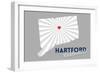 Hartford, Connecticut - Home State - White on Gray with Heart and Rays-Lantern Press-Framed Art Print