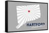 Hartford, Connecticut - Home State - White on Gray with Heart and Rays-Lantern Press-Framed Stretched Canvas