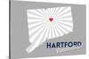 Hartford, Connecticut - Home State - White on Gray with Heart and Rays-Lantern Press-Stretched Canvas