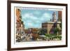 Hartford, Connecticut - Main Street View of State Street and Old State House-Lantern Press-Framed Premium Giclee Print