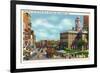 Hartford, Connecticut - Main Street View of State Street and Old State House-Lantern Press-Framed Premium Giclee Print