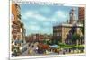 Hartford, Connecticut - Main Street View of State Street and Old State House-Lantern Press-Mounted Premium Giclee Print