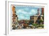 Hartford, Connecticut - Main Street View of State Street and Old State House-Lantern Press-Framed Art Print