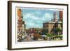 Hartford, Connecticut - Main Street View of State Street and Old State House-Lantern Press-Framed Art Print