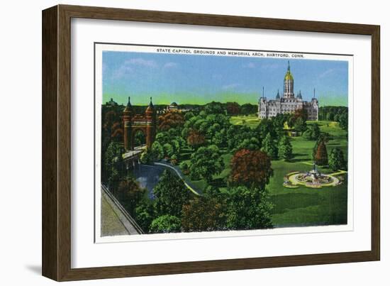 Hartford, Connecticut - View of the State Capitol Grounds, Memorial Arch-Lantern Press-Framed Art Print
