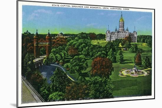 Hartford, Connecticut - View of the State Capitol Grounds, Memorial Arch-Lantern Press-Mounted Art Print