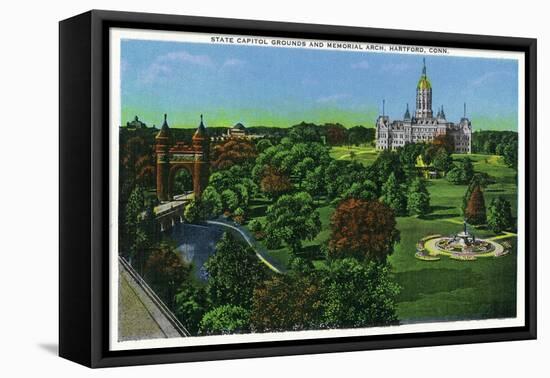 Hartford, Connecticut - View of the State Capitol Grounds, Memorial Arch-Lantern Press-Framed Stretched Canvas