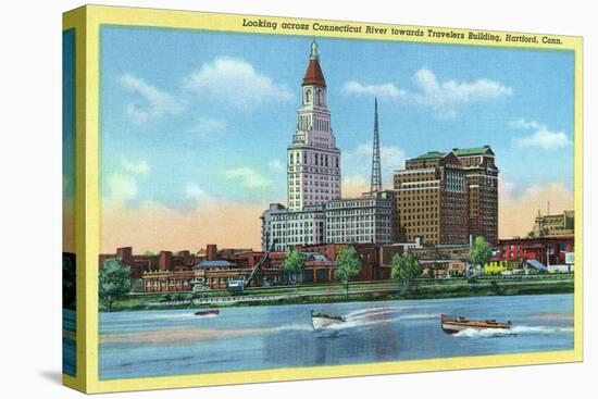 Hartford, Connecticut, View of the Travelers Building from across the CT River-Lantern Press-Stretched Canvas