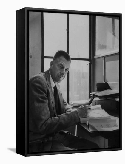 Harvard University Professor John Kenneth Galbraith Sitting in a Harvard Library-Dmitri Kessel-Framed Stretched Canvas