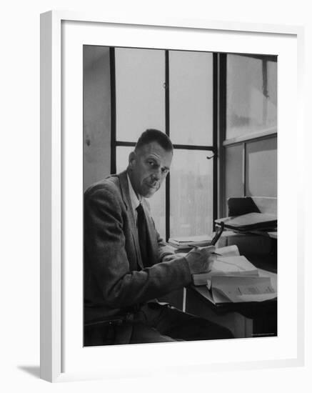 Harvard University Professor John Kenneth Galbraith Sitting in a Harvard Library-Dmitri Kessel-Framed Premium Photographic Print