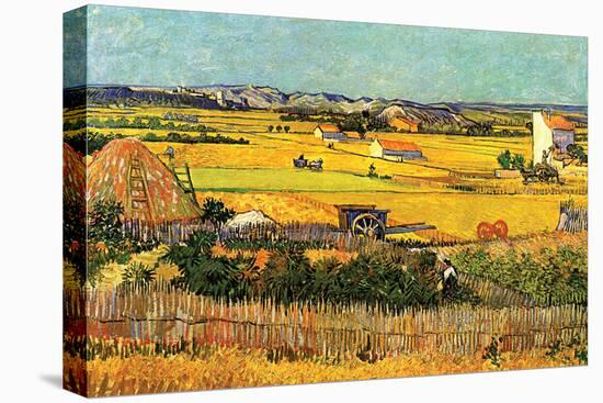 Harvest at La Crau with Montmajour in the Background-Vincent van Gogh-Stretched Canvas