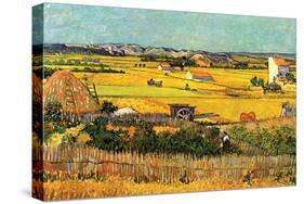 Harvest at La Crau with Montmajour in the Background-Vincent van Gogh-Stretched Canvas