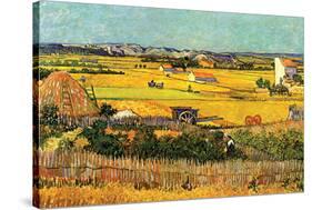 Harvest At La Crau with Montmajour In The Background-Vincent van Gogh-Stretched Canvas