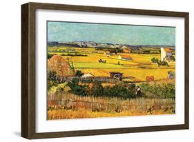 Harvest At La Crau with Montmajour In The Background-Vincent van Gogh-Framed Art Print