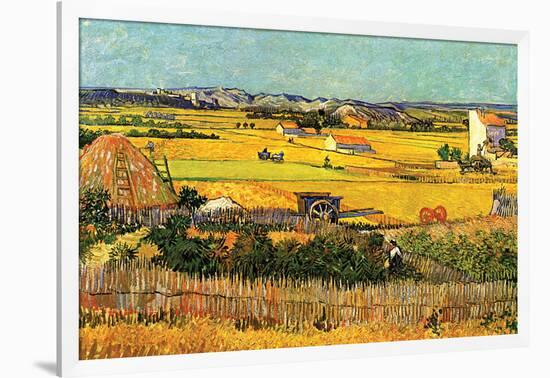 Harvest At La Crau with Montmajour In The Background-Vincent van Gogh-Framed Art Print