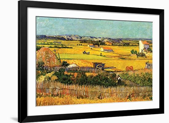 Harvest At La Crau with Montmajour In The Background-Vincent van Gogh-Framed Premium Giclee Print