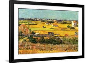 Harvest At La Crau with Montmajour In The Background-Vincent van Gogh-Framed Premium Giclee Print