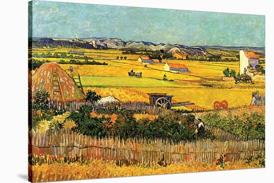 Harvest At La Crau with Montmajour In The Background-Vincent van Gogh-Stretched Canvas