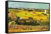 Harvest At La Crau with Montmajour In The Background-Vincent van Gogh-Framed Stretched Canvas