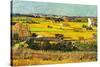 Harvest At La Crau with Montmajour In The Background-Vincent van Gogh-Stretched Canvas