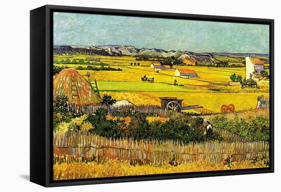 Harvest At La Crau with Montmajour In The Background-Vincent van Gogh-Framed Stretched Canvas