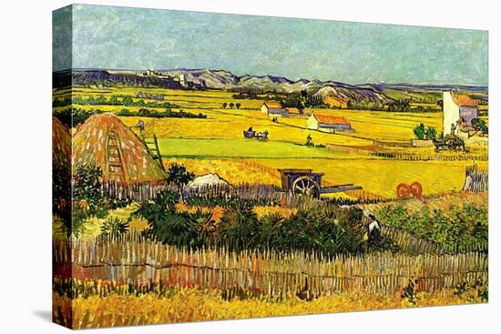 Harvest At La Crau with Montmajour In The Background-Vincent van Gogh-Stretched Canvas