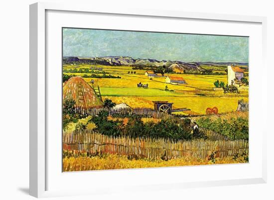 Harvest At La Crau with Montmajour In The Background-Vincent van Gogh-Framed Art Print